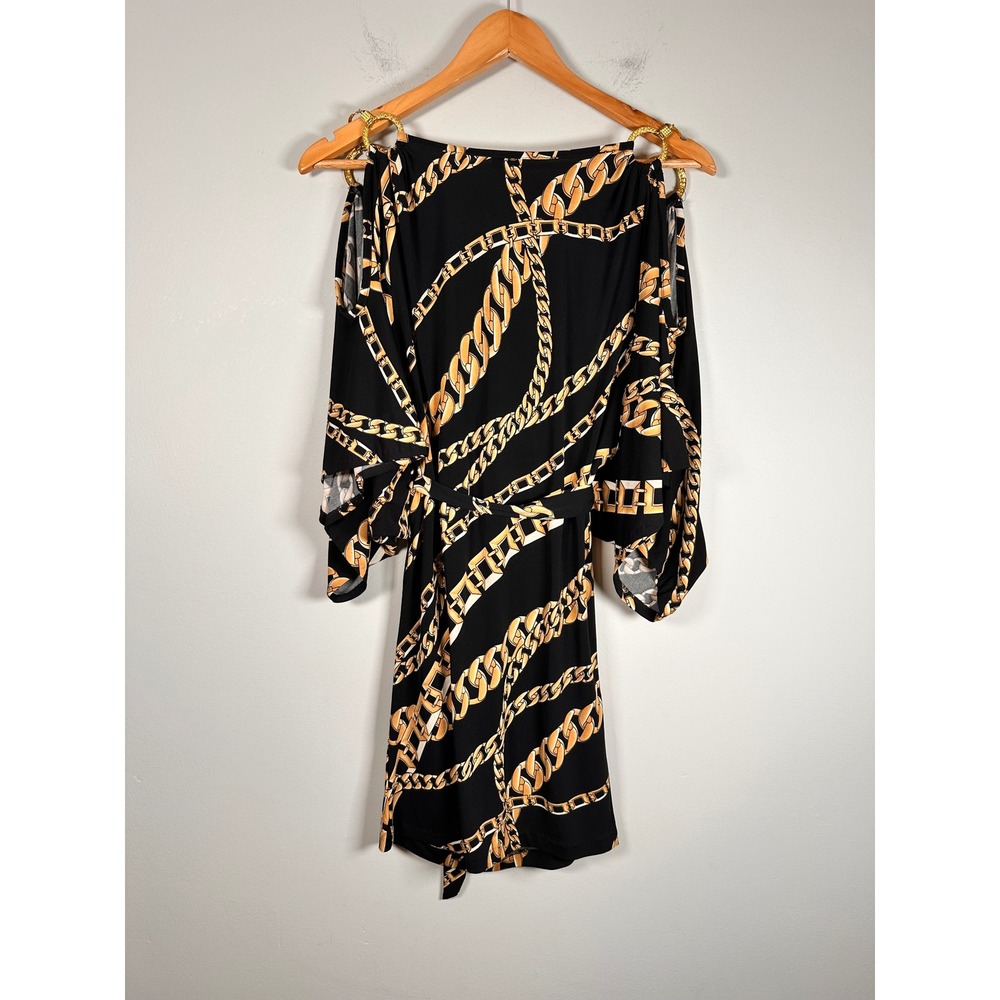 Vintage Y2K Cache Black and Gold Chain Print Dress Hip Hop Baby Phat Glam XS - Picture 5 of 8